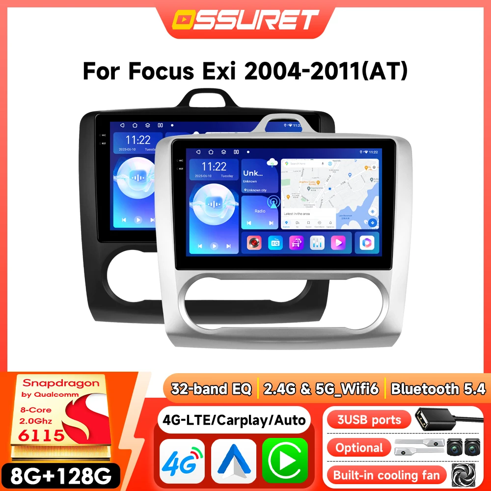 Android Autoradio für Ford Focus 2 Exi AT 2004 - 2011 Autoradio Carplay Auto 2din GPS Multimedia mit Snapdragon 6115 WIFI RDS 4G