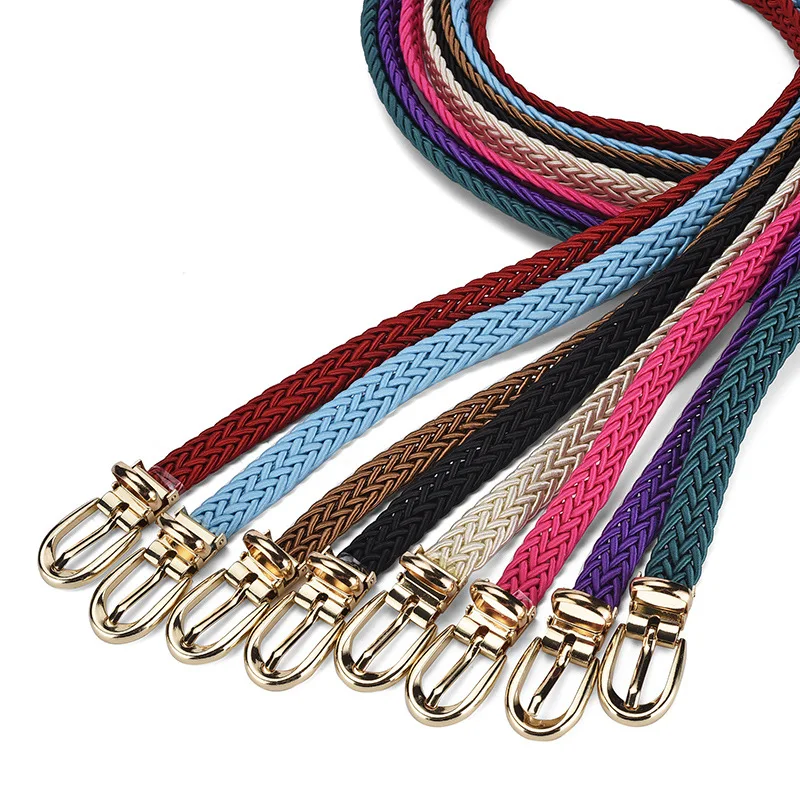 الملونة البوليستر مضفر المرأة رقيقة حزام Y2k الفتيات فستان الجينز اكسسوارات حزام القوطي الرجعية الذهب دبوس مشبك حزام الخصر #6