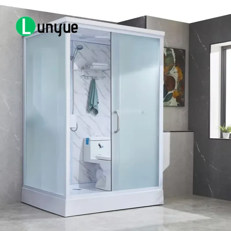 Integrated Square Shower Room Prefabricated Bathroom Unit Sliding Doors Brushed Finish Hotel Use Model 1219