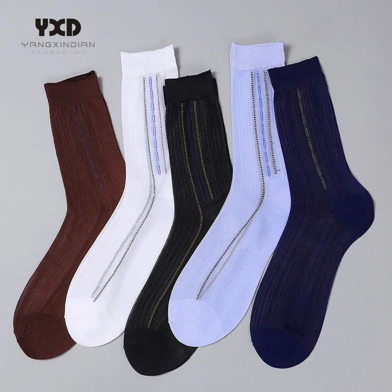 Oversize Summer Socks Men Nylon Thin Breathable Middle Eged Elderly Silk Socks Business Work Party Dress Long Socks Male Hosiery