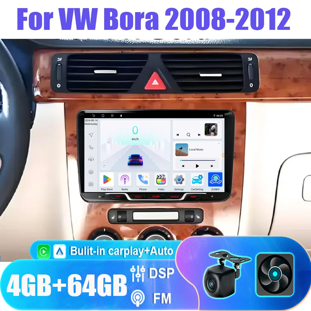

9”4+64GB For VW Bora 2008-2012 Double Din Apple Carplay Android 15 Wireless Auto Car Stereo Radio Head Unit FM Wifi