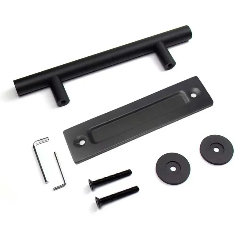 Barn Door Handle Black Circular Double Sided American Wooden Door-Indoor Sliding Door Mobile Door Handle All Black Reinforced