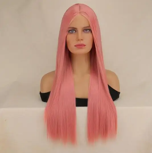 

Long Straight Pink Cosplay Wigs for Women White Womans Color Synthetic Hairs Straight Natural Party