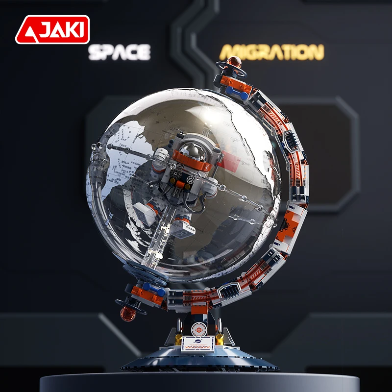 

JAKI Jiaqi Dawn Astronaut Light Rotating Globe Building Block Model, children's building block toy gift