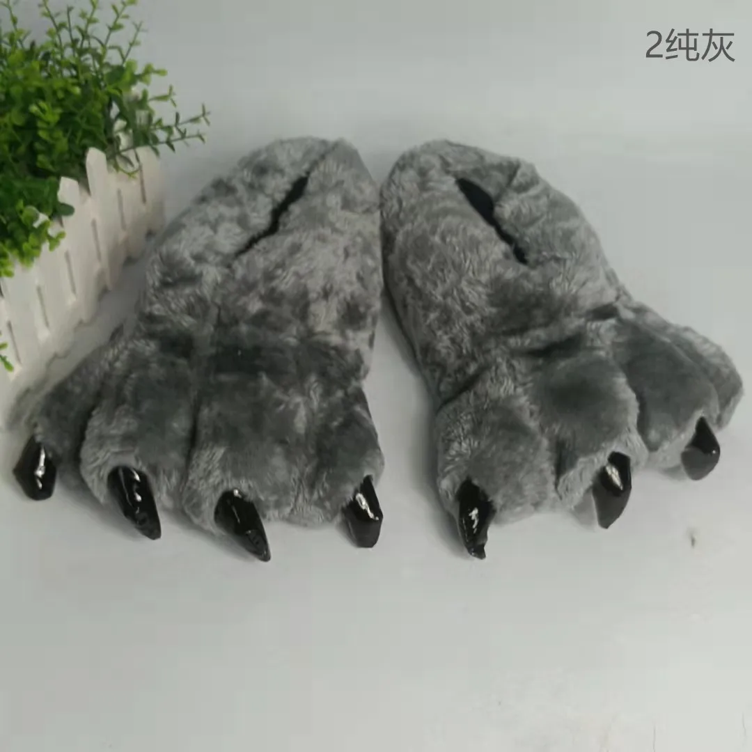 Winter Cartoon Claw Slippers Funny Parent-child Home Cotton Slippers Warm Plush Animals Paw Shoes Men Women Furry Floor Shoes