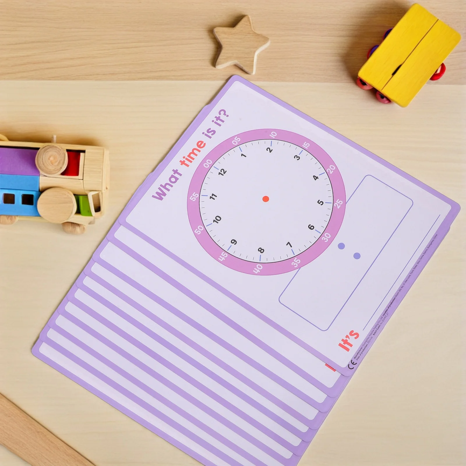 

10 Sheets Time Concept Handwriting Paper Double Sided Reusable Dry Erase Clock Learning Mat for Math Practice Telling Time