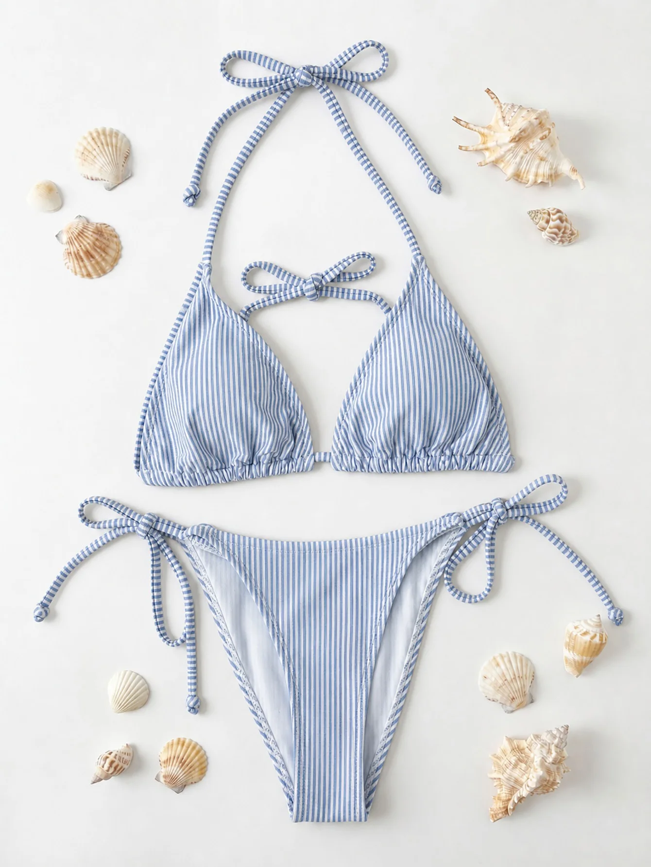 High elasticity sexy bikini set, striped floral fabric lace up design, women's swimsuit, suitable for beach swimming wear