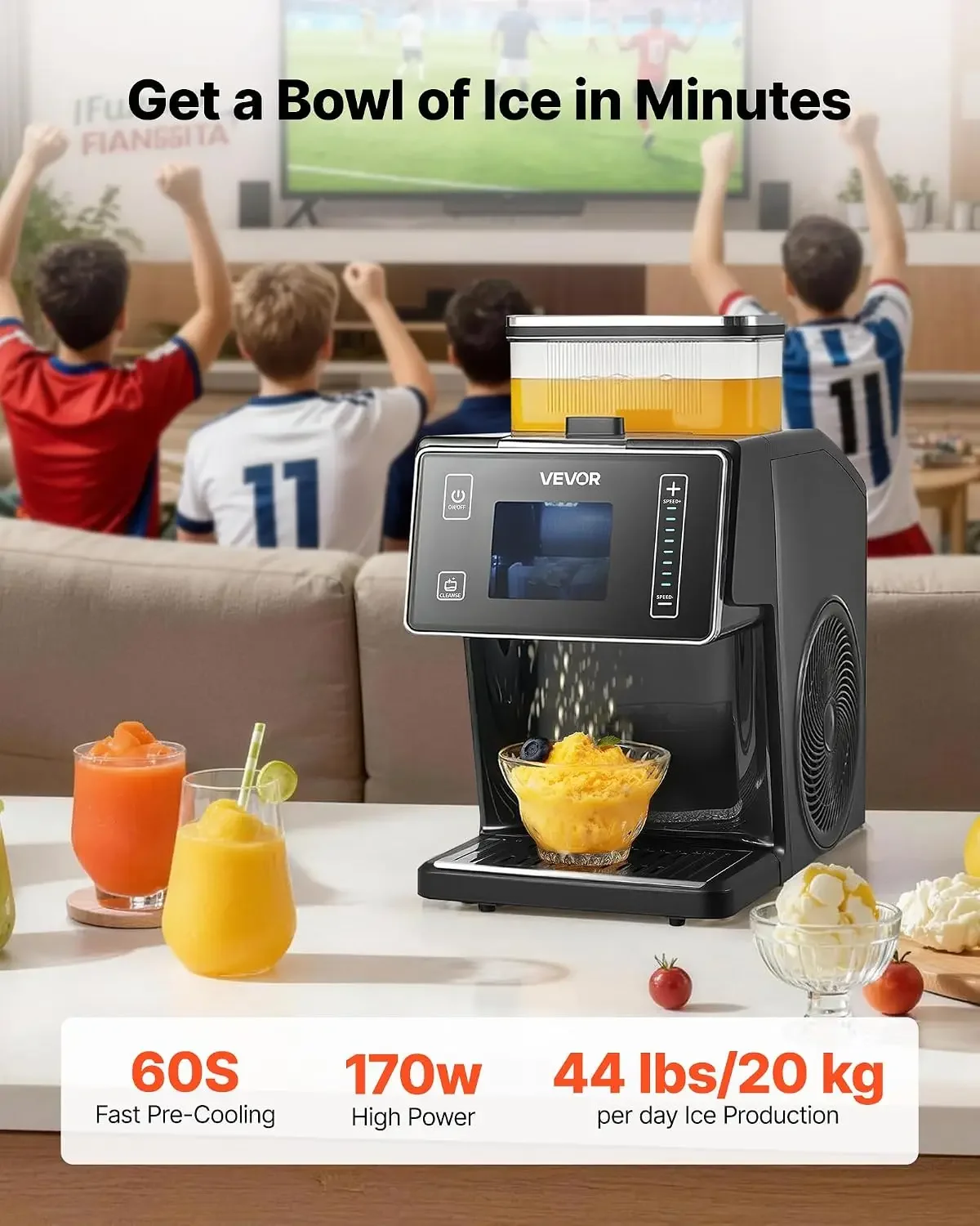 Snowflake Ice Machine, 44LBS/24H Snowflake Ice Maker, Ice Shaver Machine with Stainless Steel Blade, Electric Snow Cone Maker wi