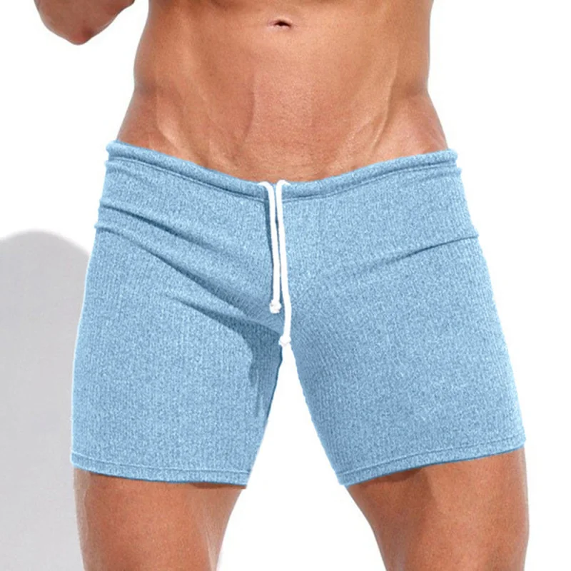 2026 New Summer Men's Ribbed Knit Shorts Slim Fit Drawstring Elastic Waist Breathable Casual Gym Workout Fitness Short Pants