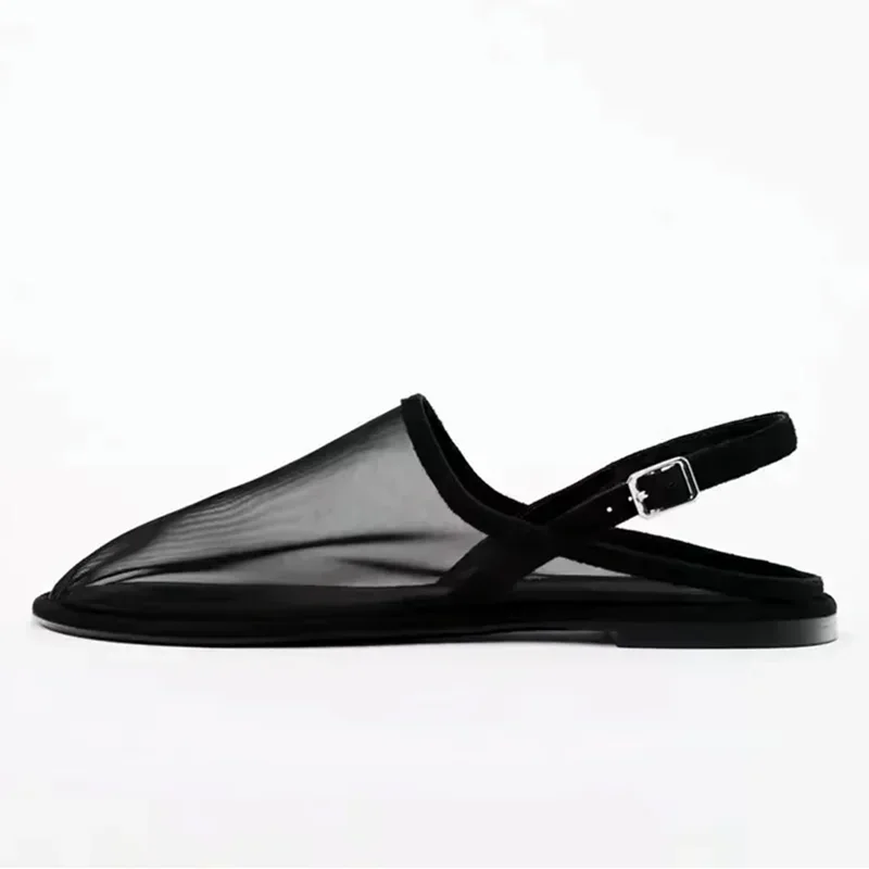 

Designer Mesh Breathable Flat Sandals Women Sexy Open Heel Back Strap Mules Flat Shoes Light Comfortable Summer Women Slippers