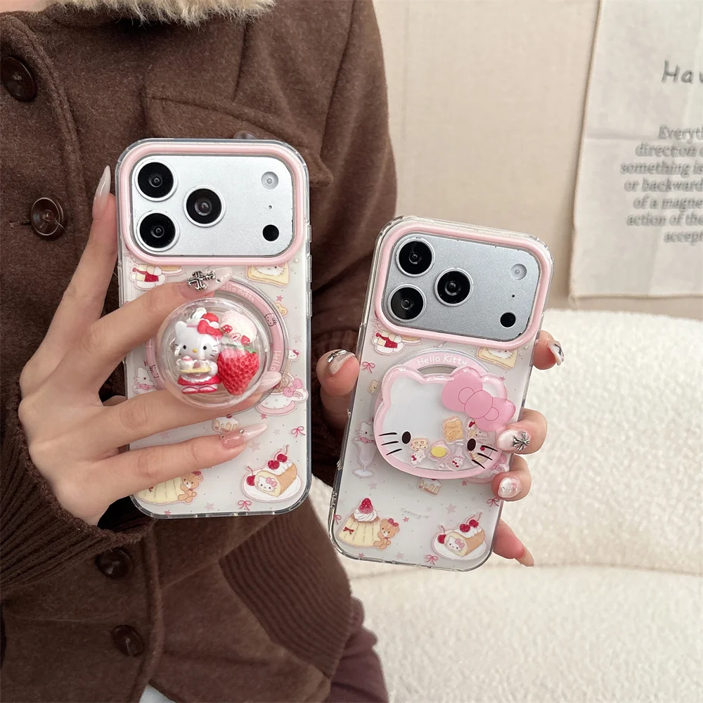 

Cute Strawberry Beauty Hellokitty Magnetic Phone Case for iPhone 16 Pro 17 15 14 13 17 Pro Max Cover with Magsafe 3D Stand Funda