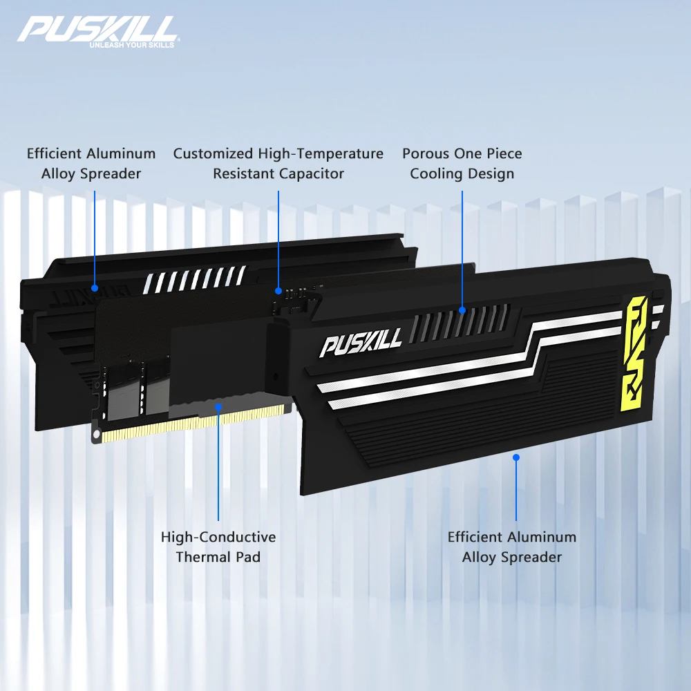 PUSKILL DDR5 메모리 RAM 데스크탑 16GB 6000MHz 5600MHz 5200MHz 4800MHz UDIMM 쿨링 베스트 히트 싱크 게이밍 메모리