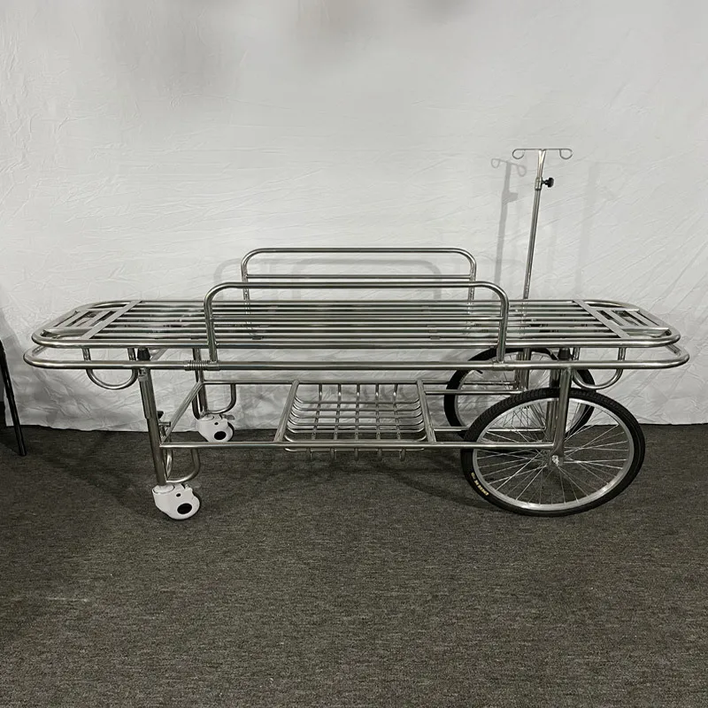 

Hospital thickened stainless steel ambulance stretcher car size wheel flat transfer car operating room first aid