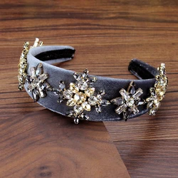 Luxury Vintage Women Hair Accessories Gray Crystal Flower Headbands Pearl Diamante Hairbands For Dance Party