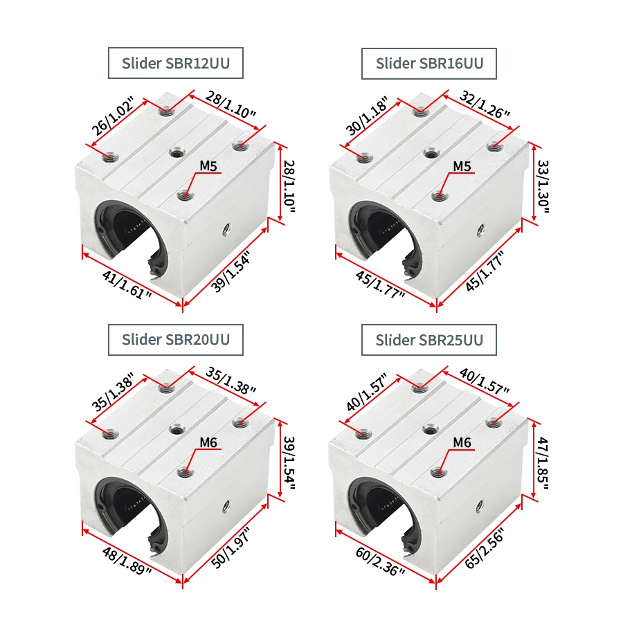 Standard Linear Sliding Bearing Aluminum Block SBR10UU SBR12UU SBR16UU SBR20UU SBR25UU SBR30UU Linear Guide Rail CNC Parts