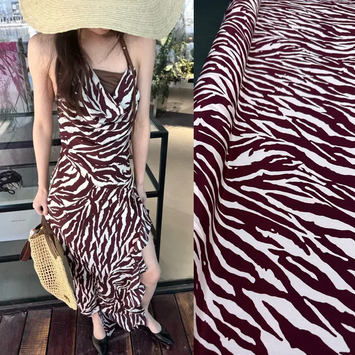 Black & White Zebra Stripe Geometric Print Silk Stretch Crepe De Chine Fabric Mulberry Silk Material For Dresses Blouse