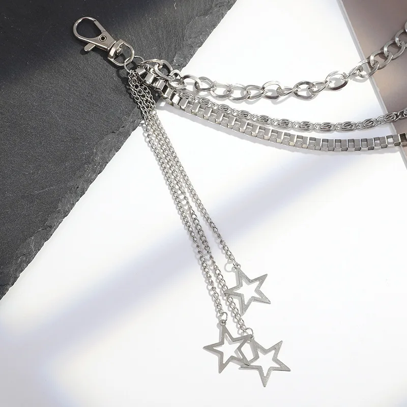 High Quality Hip Hop Metal Star Waist Chain for JK Skirt Punk Trendy Pants Chain Accessory Adjustable Length Silver Color