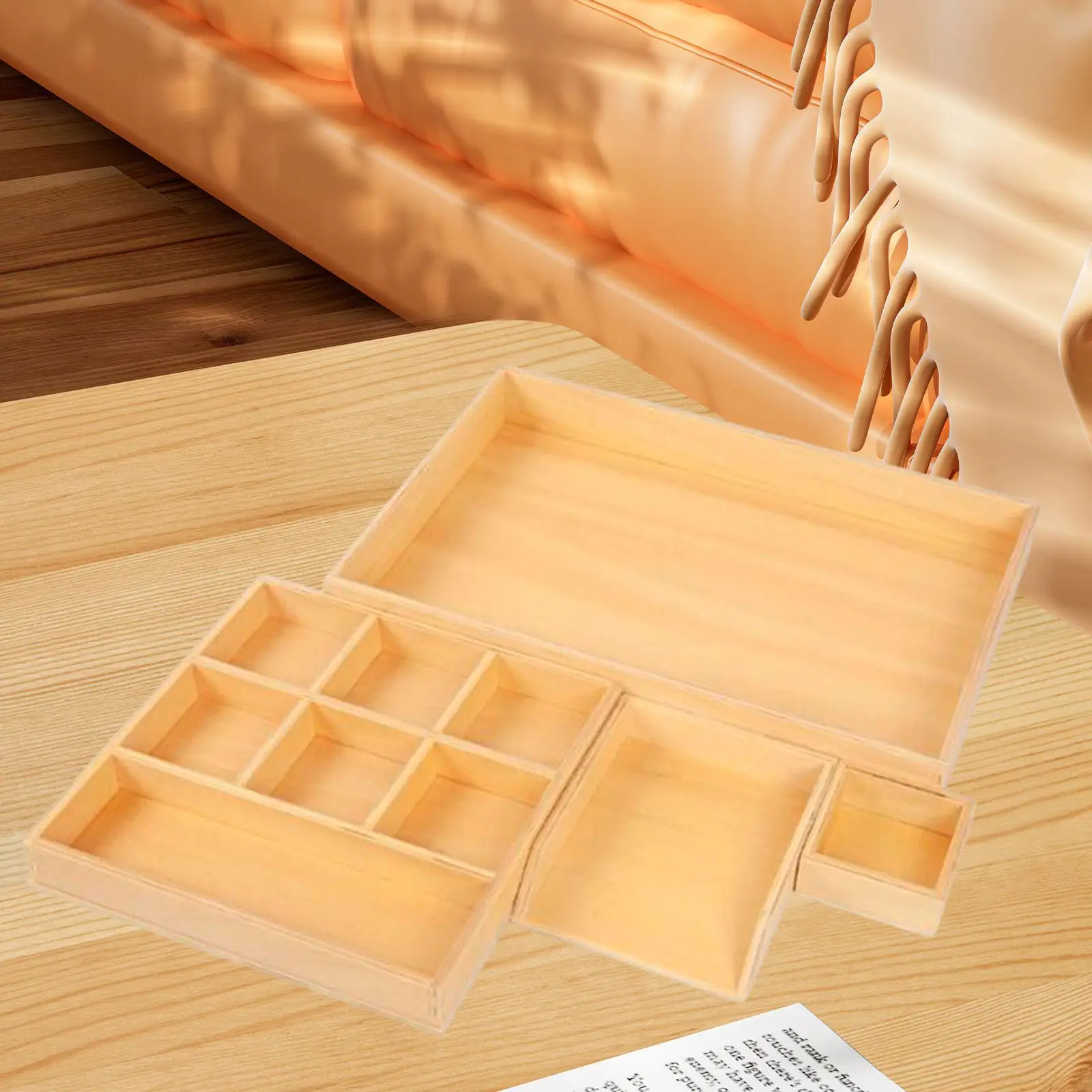 4Pcs Wooden Teaching Aid Box Montessori Tray for Earrings Small Blocks