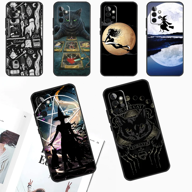 Witchcraft Halloween Cat Dark Witch Cover For Samsung Galaxy A15 A25 A35 A55 A53 A33 A13 A52 A32 A12 A51 A71 A14 A34 A54 Case