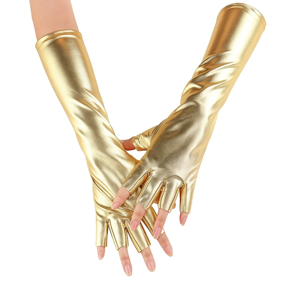 

Fashion Glossy Finish Half Finger Gloves Punk Style Imitation Leather PU Leather Gloves Cosplay Gloves Lolita Fashion