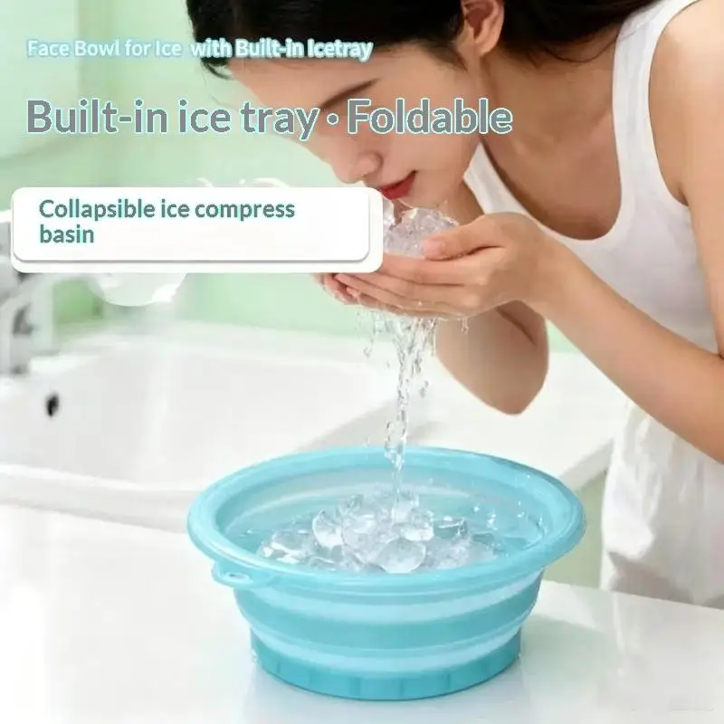 Silicone Foldable Face Ice Bowl With Built-In Ice Tray Facial Plunge Washbasin For Shrinking Pore Portable Home Skin Care
