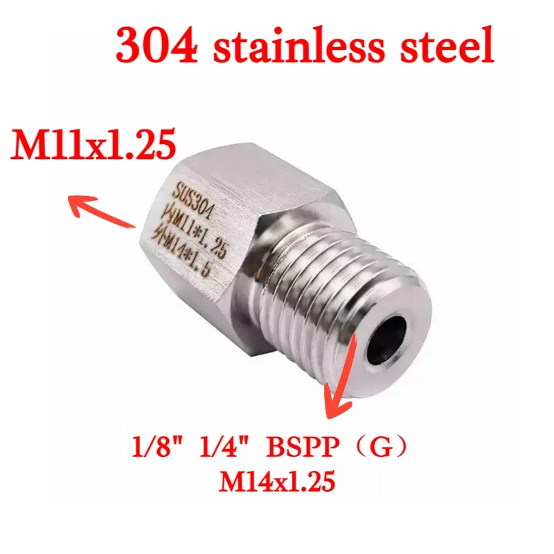 

M11×1.25 Female To M14 1/8" 1/4" BSPP Male Hex Reducer Bushing 304 Stainless Adapter Fitting High Pressure for Pressure Gauge