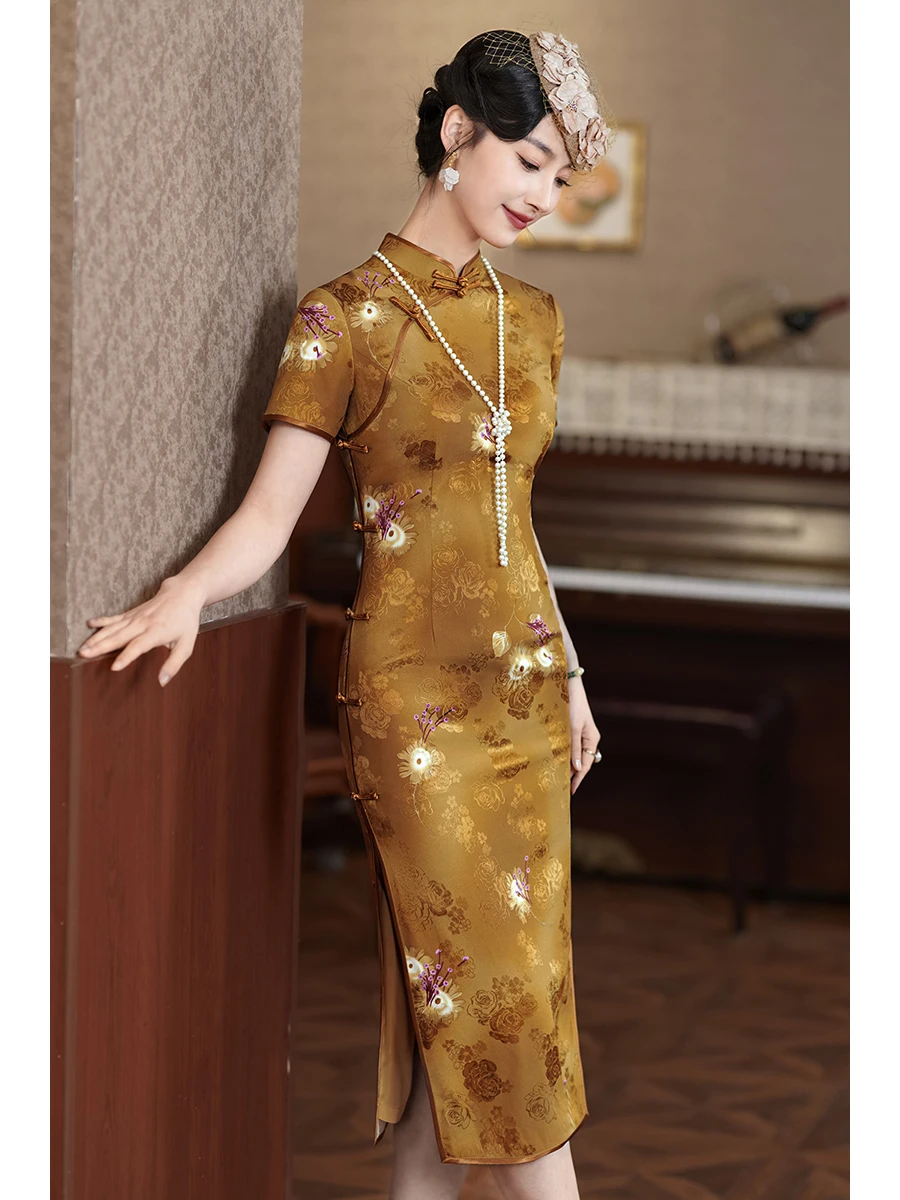 

Высококачественный шелковый ор Све сделано из 90% шелка и 0% спандекса True Silk Qipao для женщин Ele Faionable