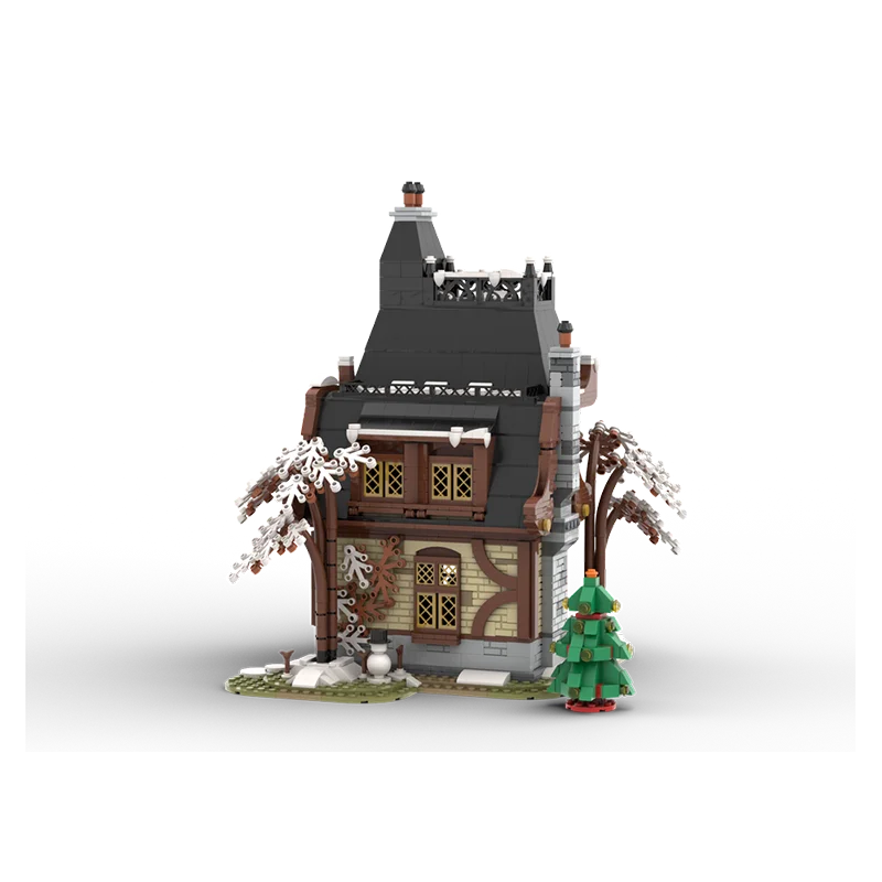 ชุดตัวต่อ MOC สถาปัตยกรรมยุคกลาง 1977 ชิ้น แบบจำลองบ้านหิมะสำหรับเทศกาลคริสต์มาส ของเล่นตัวต่อประกอบเอง DIY ของขวัญวันเกิดสำหรับเด็ก