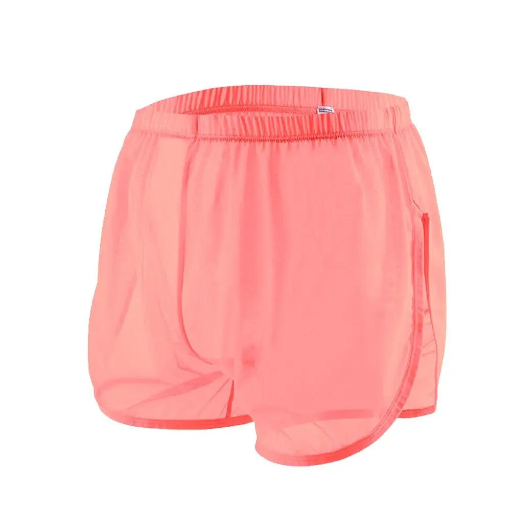 Jinshi Men's Boxer Shorts Loose Split Side Mesh See-Through Sexy Breathable Underwear M L XL 2XL 3XL