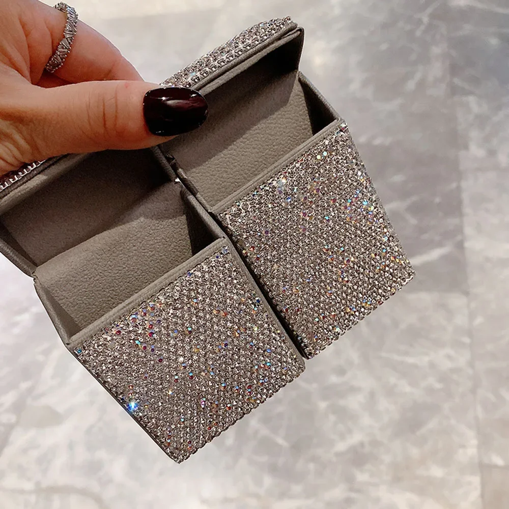 Luxury Bling Diamond PU Cigar Cigarette Case Sparkling Rhinestones Tobacco Case Box Storage Container Cigarette Accessories