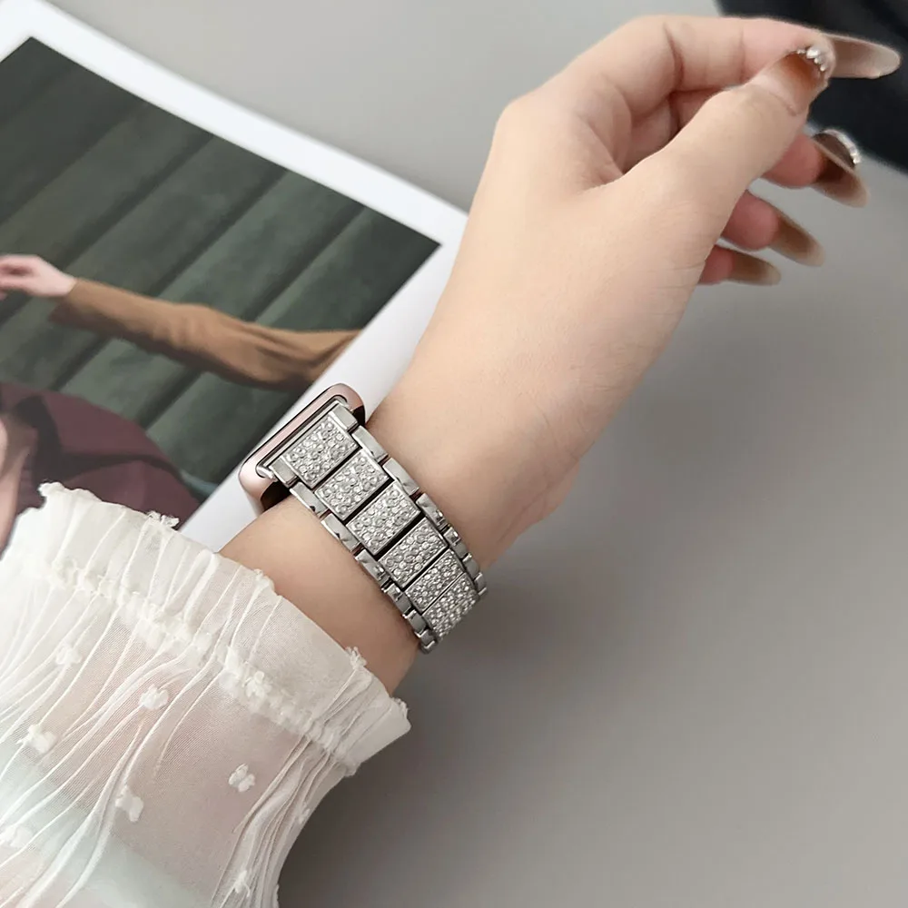 حزام ساعة نسائي أنيق ، سوار معصم قابل للتعديل ، سوار ساعة بديل من سبيكة معدنية ، أساور بلينغ لسوار Samsung Galaxy Fit 3