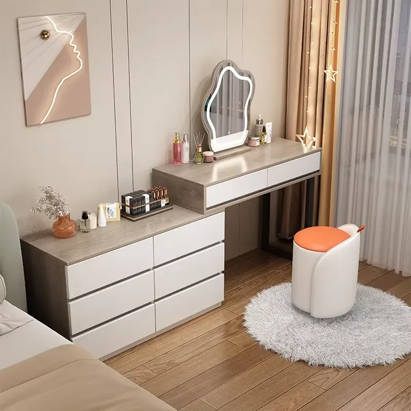 New Light Simple Modern Makeup Table Bedroom Chest of Drawers One Dresser Cream Wind Cloud Mirror Makeup Table.