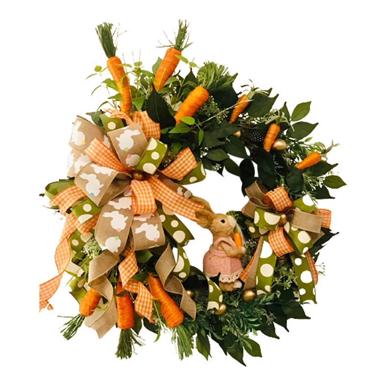 40cm Easter Wreath Reusable Flower Garland Attractive Decorative Easter Bunny Artificial Flower Wreath Home Front Door Decor