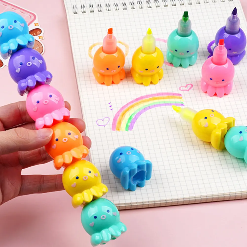 18Pcs Octopus Fluorescent Highlighters Cartoon Markers Cute Colorful School Supplies for Notes Reading Writing Drawing