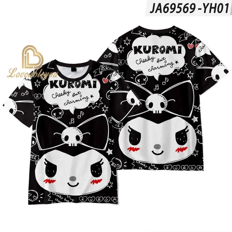 San Melody Kuro Short Sleeve T-shirts Kids Harajuku Cartoon Style Cute Tops Cartoon Print Student Tees Women Summer Clothes