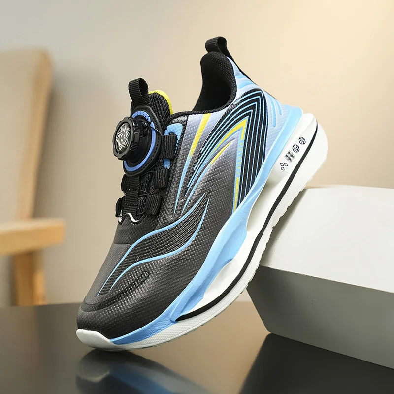Youth Waterproof Rotary Buckle Running Tennis Shoes | Breathable Sport Sneakers for School, Non-Slip Cushioned Outdoor Trainers