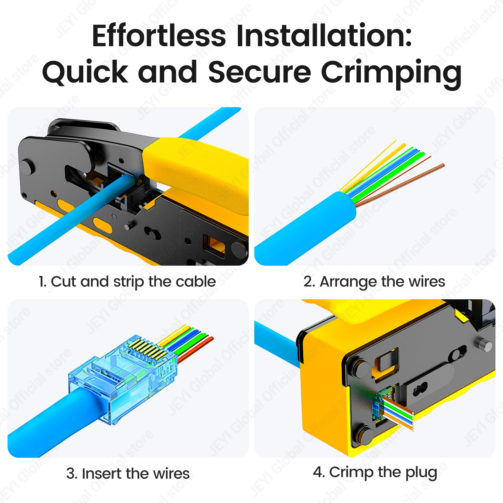JEYI RJ45 Cat6 Through Connectors Pass Assorted Colors EZ to Crimp Modular for Solid or Stranded UTP Network Cable 100/50/10Pcs view 6