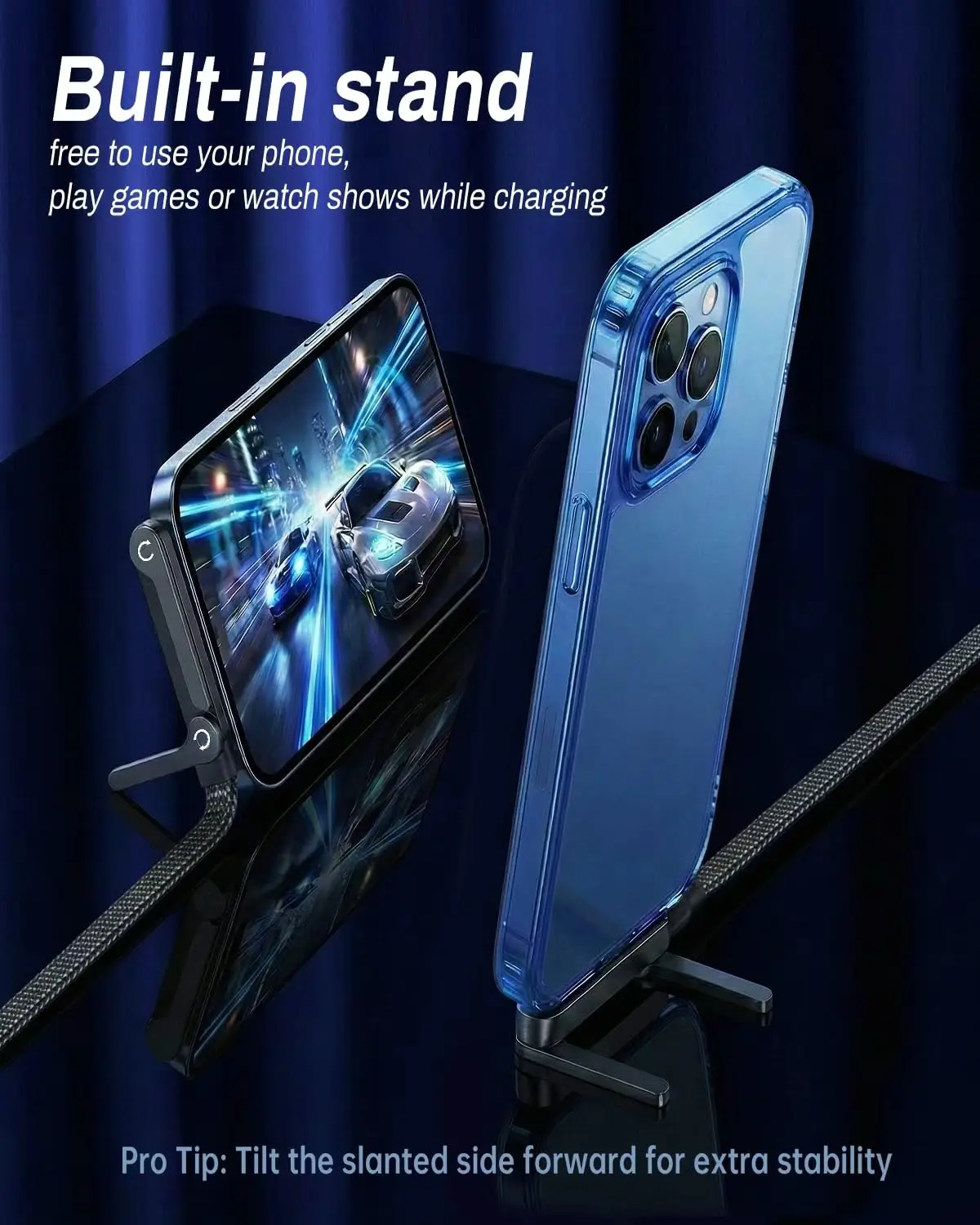 Paquete de 2 Cables de Carga Ultra Rápida USB C a USB C de 5 pies y 240 W con Soporte Invisible, Cargador Plano para Teléfono, Enchufe en Ángulo Recto de 90 Grados