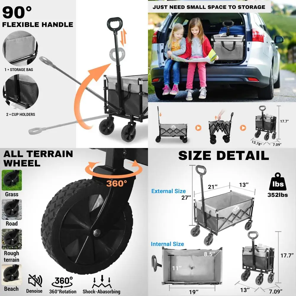 

Сверхмощный складной уличный универсальный тележка объемом 352 фунта с вездеходными колесами и сумкой для хранения, зеленый