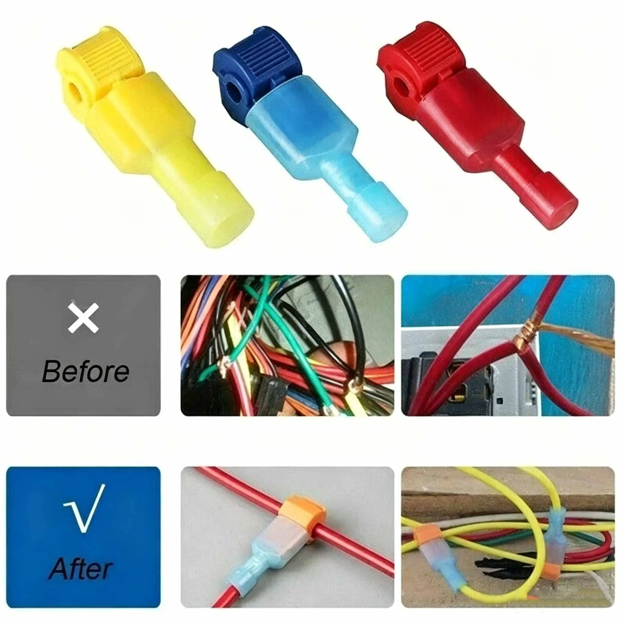 T Tap Self-Stripping Wire Connectors,40/50/60Pcs Nylon Fully Insulated T Type Quick Disconnect Splice Terminals Electrical Wire