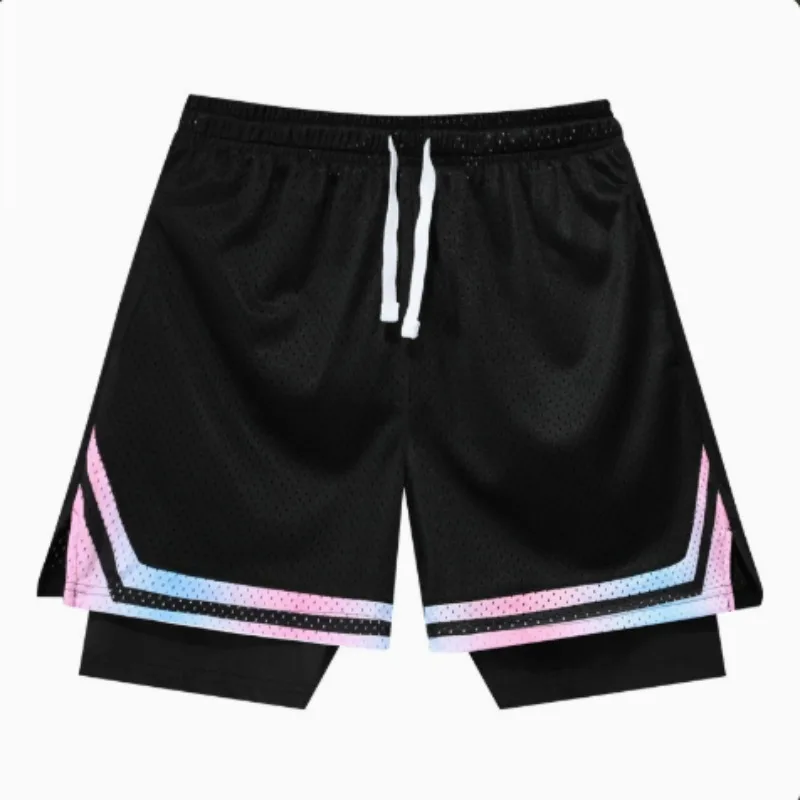 American Fake Two Three-point Shorts Men Summer Basketball Breathable Quick-drying Four-point Running Sports Gym Fitness Pants