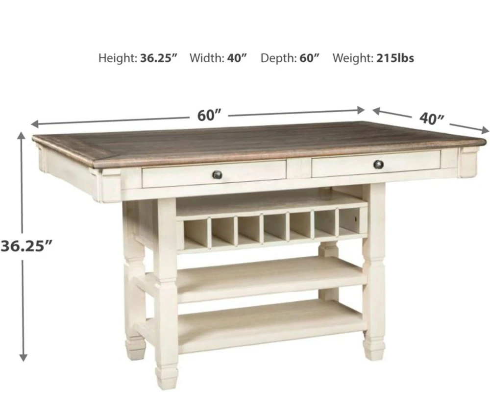 Farmhouse Counter Altura Dining Room Table, branco e marrom