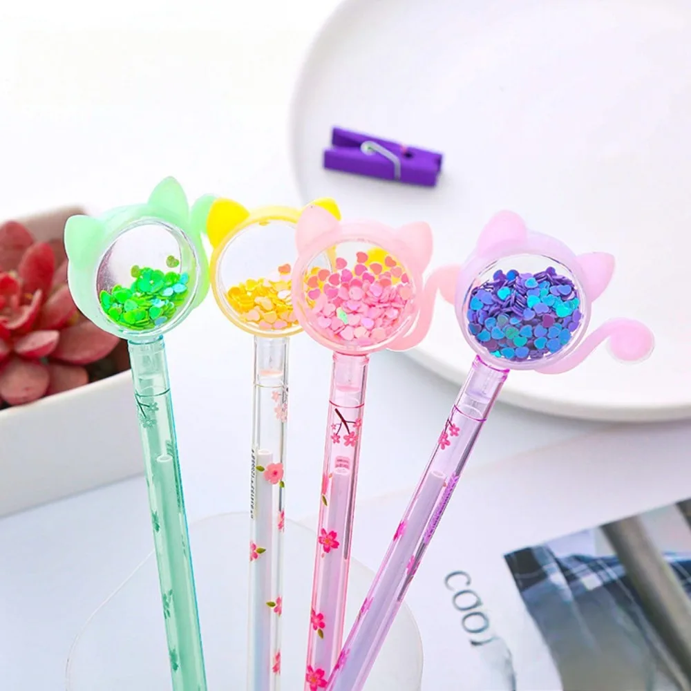 

4pcs Cute Animal Cat Glitter Sequin Gel Pen for Kids Student Kawaii School Office Stationery Supplies Black Ink 0.5mm