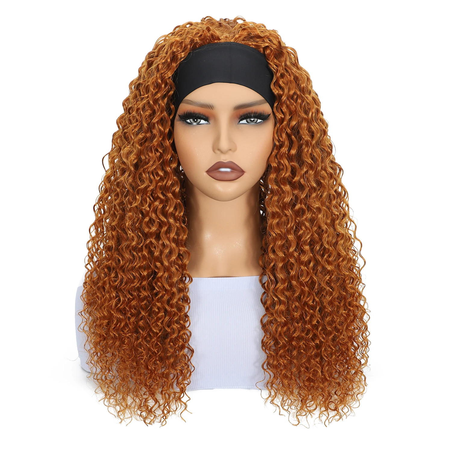 

Женский парик-повязка на голову с естественной линией роста волос, синтетические коричневые свободные локоны, мягкие пряди, без кружевной передней части, подходит для женщин, машинное изготовление без клея, предварительно сформированные волны, 26 дюймов