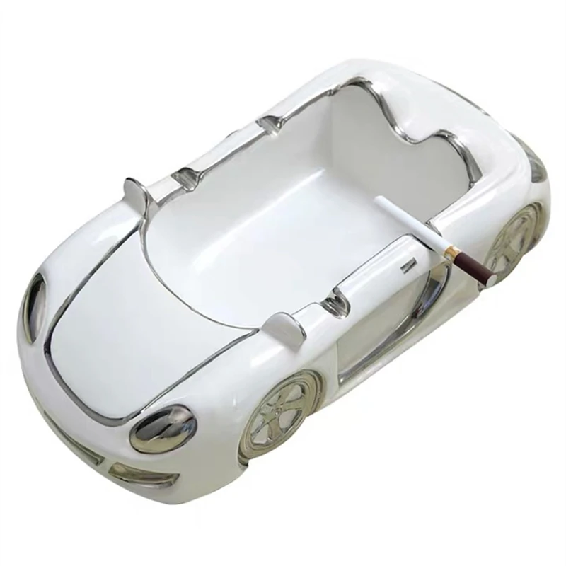 

Luxury modern design white ceramic smokeless ashtray unique car shape family car elegant decoration living room