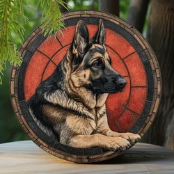 Aluminum Metal Sign German Shepherd Theme Decoration Faux Origami Window Decorations Round Wreath Office Decoration Men Gifts