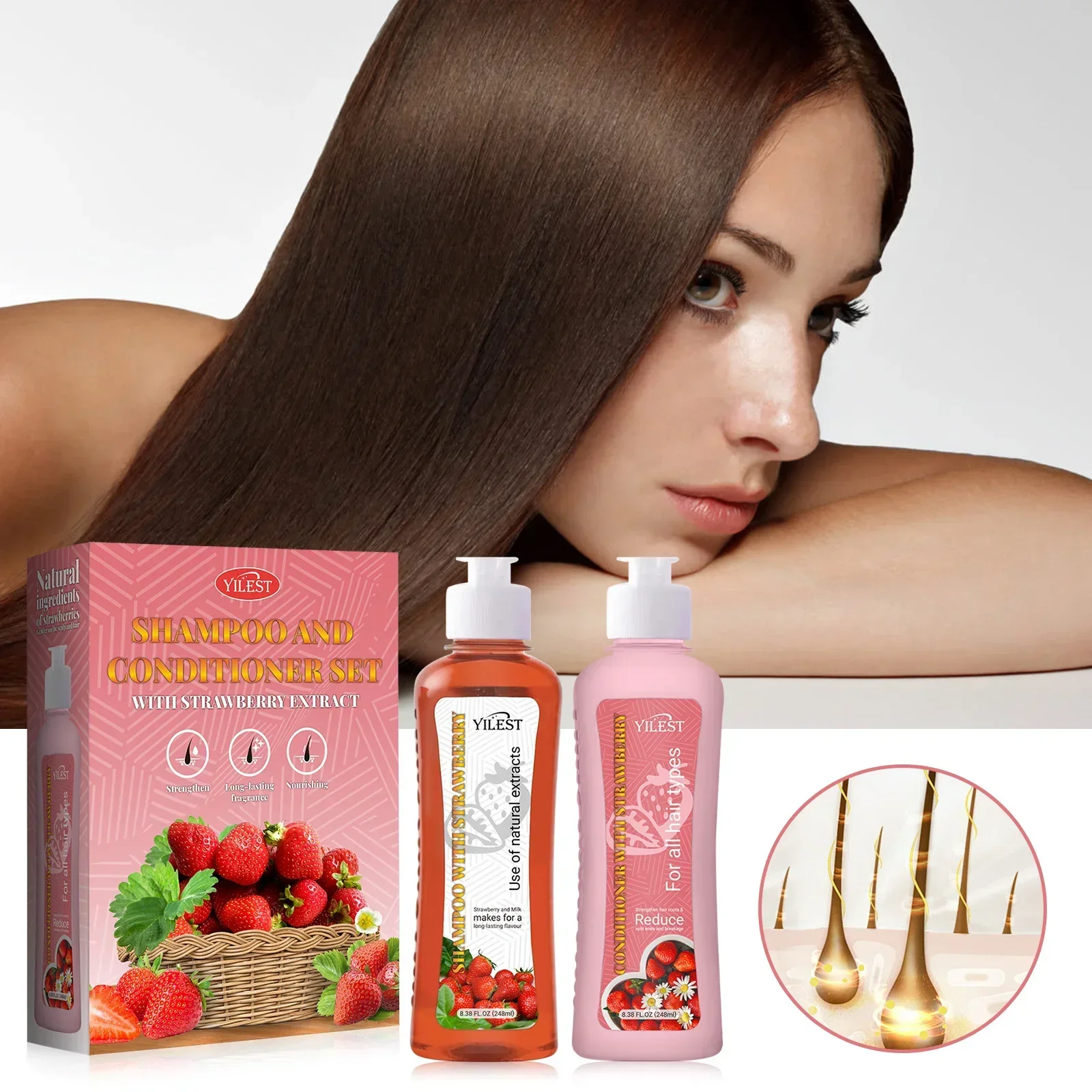 

Hair Shampoo Strawberry Extract Shampoo &Conditioner Set for Fast Hair Growth Anti Hair Loss Effective Oil Control Anti Dandruff
