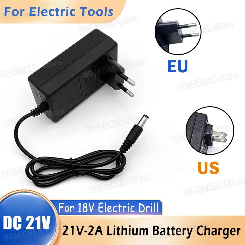 Cargador de batería de litio DC 21V para taladro eléctrico de 18V, herramientas eléctricas inteligentes, adaptador de fuente de alimentación de 21V 2A, transformador con enchufe EU/US