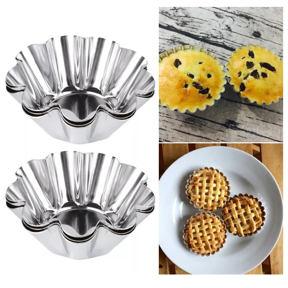 

6Pcs/Set Egg Tart Molds Stainless Steel Cupcake Molds Thickened Reusable Cake Cookie Molds Tin Kitchen Baking Tool Cake Molds