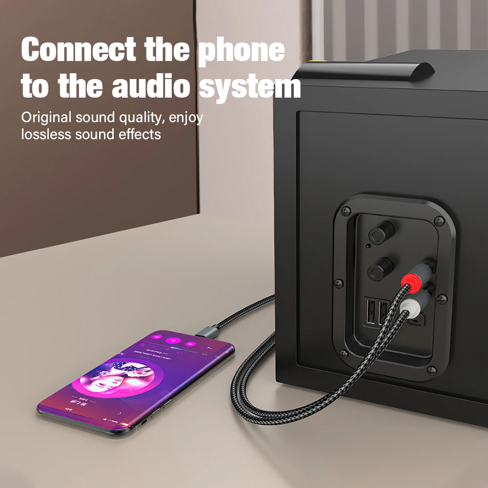 USB C إلى 2RCA محول كابل الصوت مطلية بالذهب نوع C إلى RCA جاك 3.5 مللي متر إلى RCA Y الفاصل AUX الحبل للمنزل مسرح مكبر للصوت DVD #4